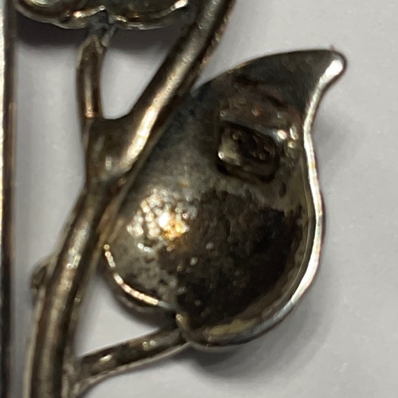 Vintage Sterling Silver Amber Rose Brooch / Pin. 1.75” long - Picture 5 of 6